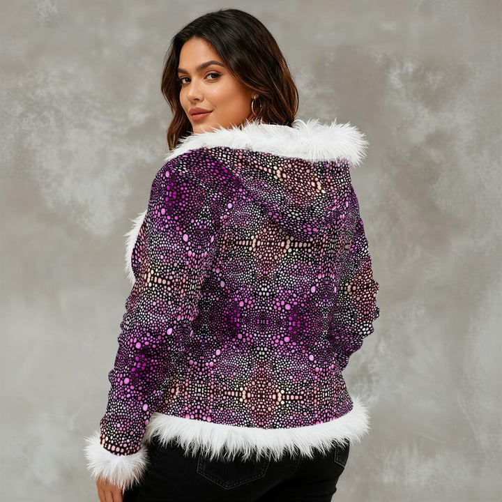 Women's Faux Fur Trim Hooded Jacket | Velvet  - Pink